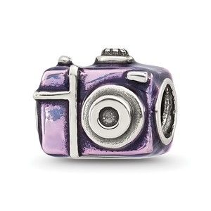 925 Sterling Silver Travel Theme Reflections Purple Enamel Camera Bead